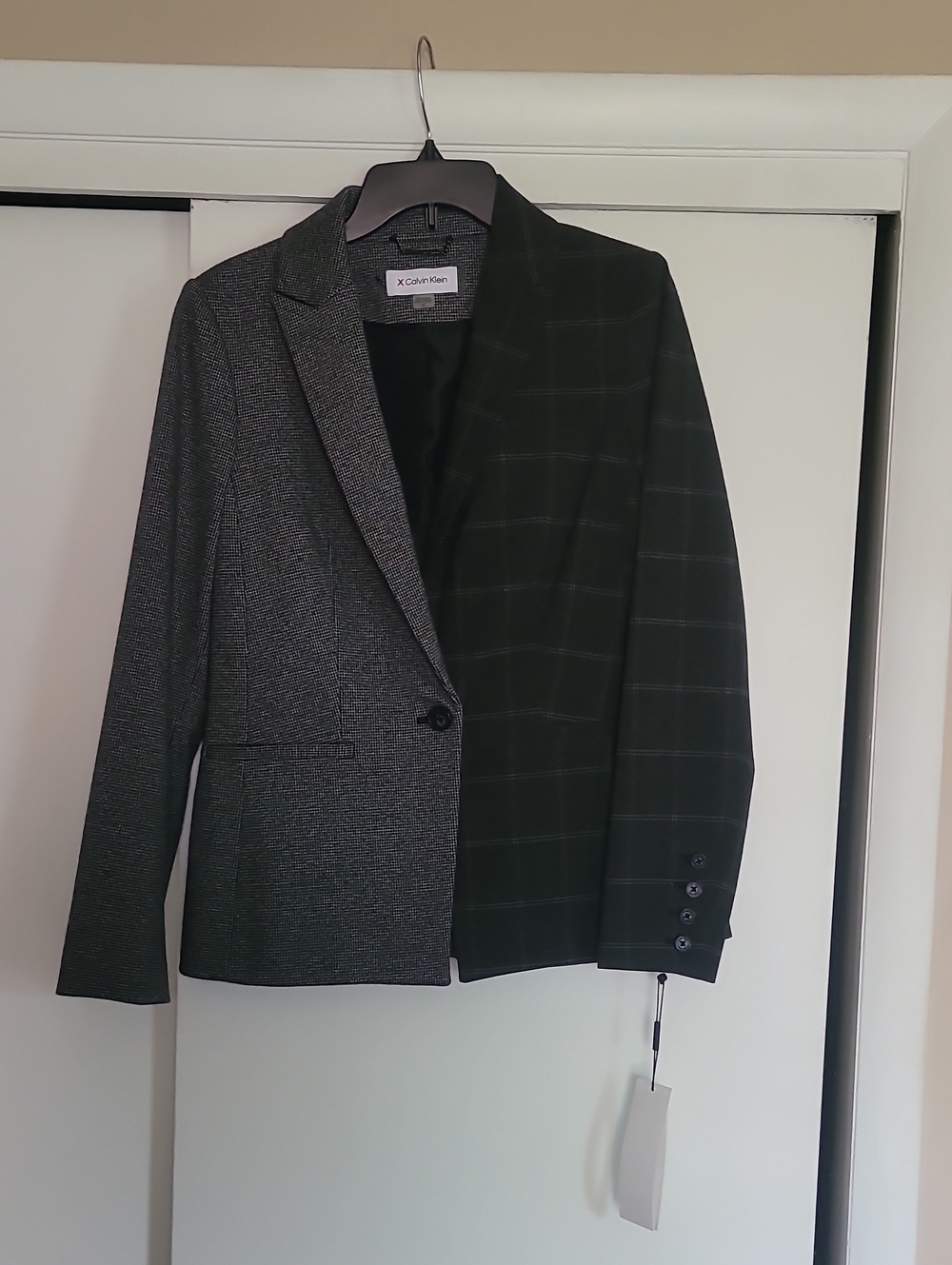 Calvin Klein Two-Tone Charcoal Gray & Black Windowpane Blazer